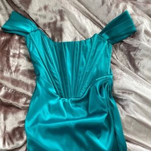 Turquoise satin corset dress